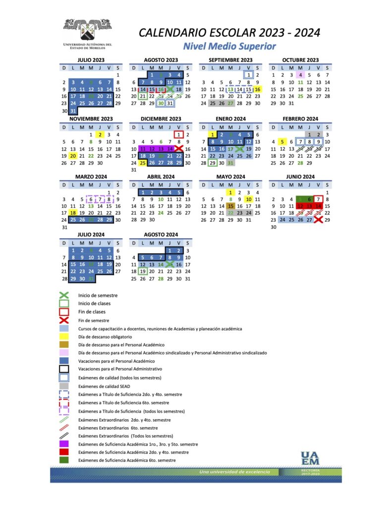 CALENDARIO ESCOLAR UAEM 2023 - 2024 - Facultad de Arquitectura | UAEM