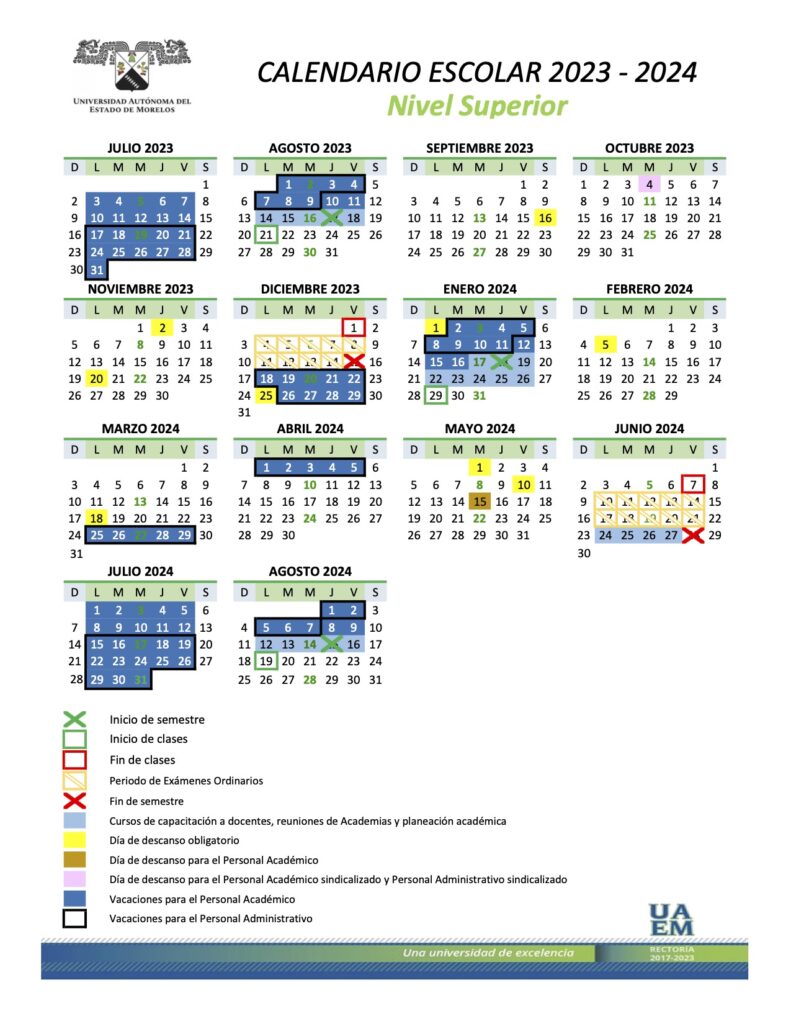 Calendario Escolar Uaem 2023 - 2024 - Facultad De Arquitectura 